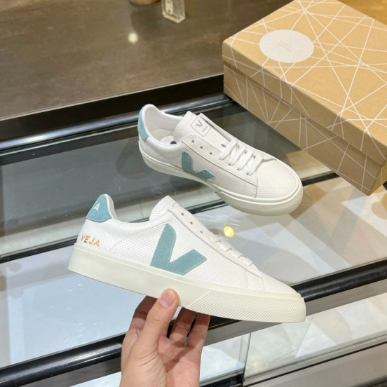 2025 Unisex VEJA White Light Blue Leather Canvas Vulcanized Sneakers MJ00240