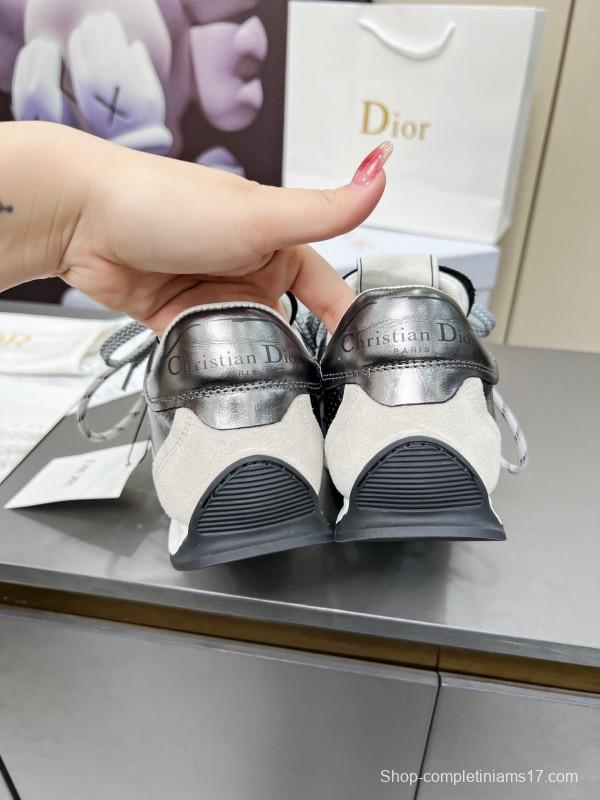 2025 Women Dior Silver Leather Suede Sneakers Christian Dior Paris KFY00310
