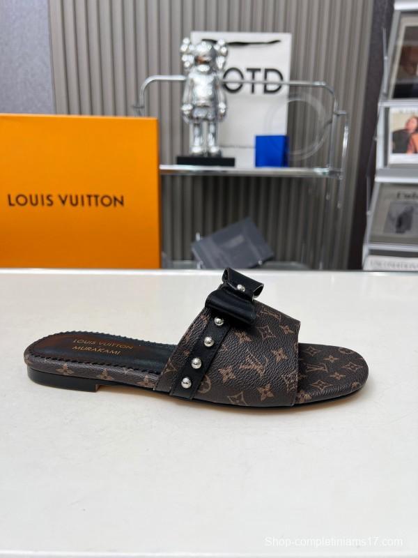 2025 Women Louis Vuitton Brown Leather Slippers LY00200