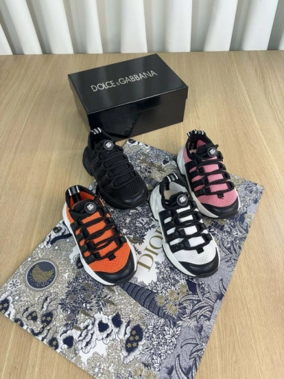 2024 Kids Dolce & Gabbana Black Orange White Pink Fabric Sneakers