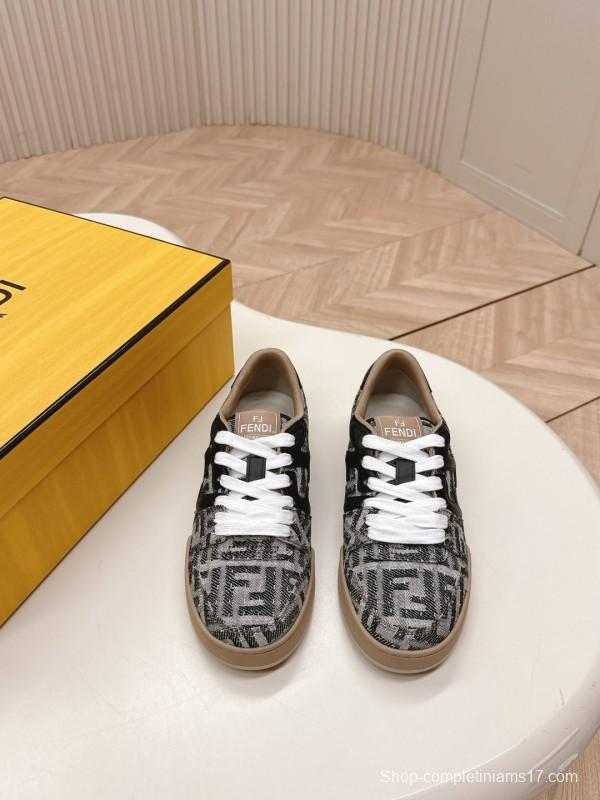 2025 Unisex Fendi Black Grey Brown Leather Fabric Plimsolls FD Match LY00350(F)/LY00360(M)