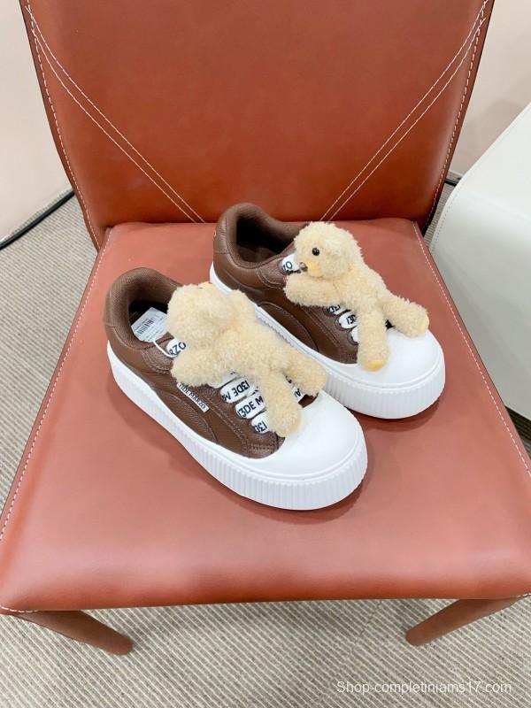2025 Women 13DE MARZO Brown White Leather Plush Toy Sneakers KFY00300