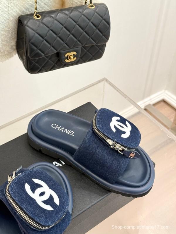 2025 Slippers Chanel Navy Denim Slippers
