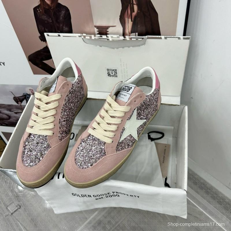 2024 Women GGDB Pink White Glitter Suede Sneakers MJ00260