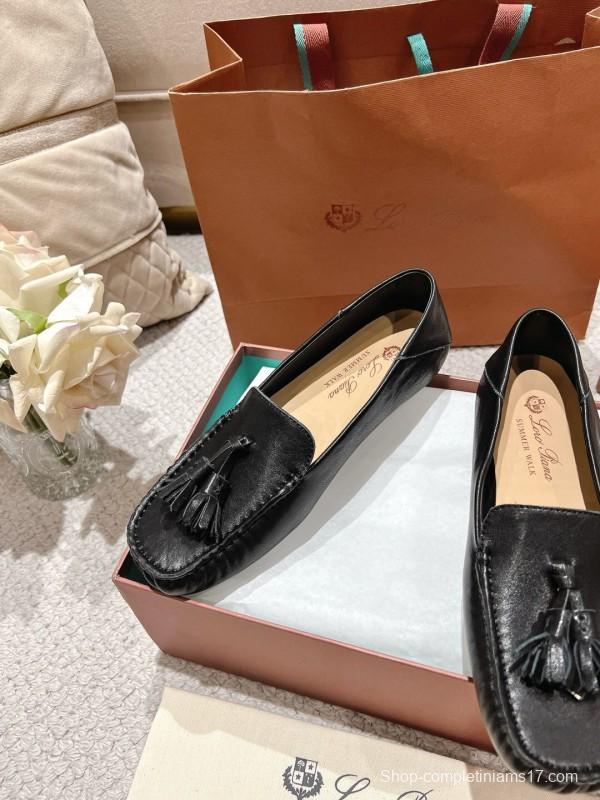 2025 Women LP Black Leather Loafers Tassel LY00291