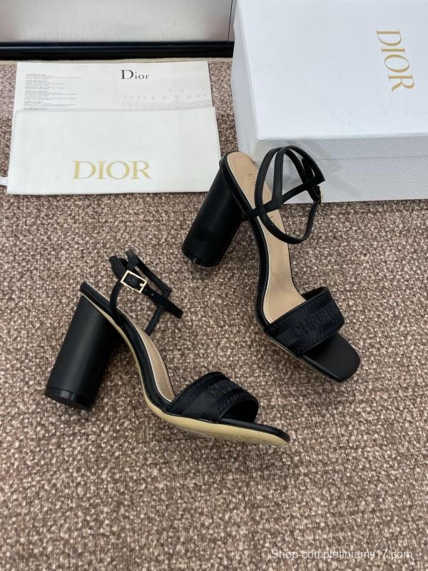2025 Women Dior Black Leather High Heel Sandals