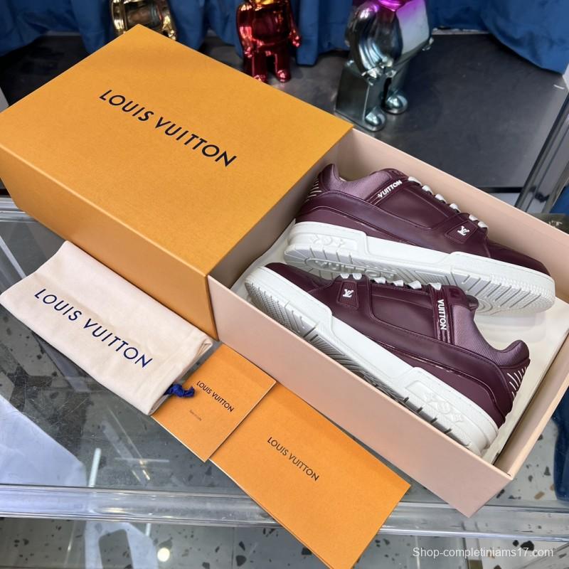 2025 Unisex Louis Vuitton Purple White Leather LV Trainer