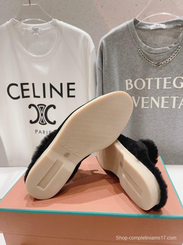 2024 Slippers LP Black Suede Shearling Loafers MJ00300