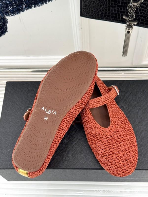 2025 Women AlAIA Orange Knitted Leather Mary Jane KFY00310