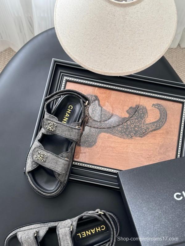 2025 Women Chanel Black Fabric Sandals LY00320