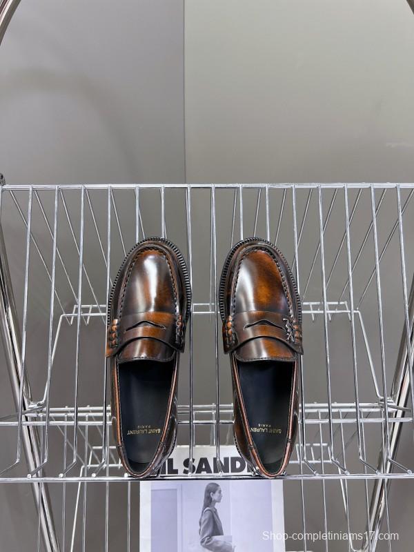 2025 Women Yves Saint Laurent Brown Leather Loafers KFY00350