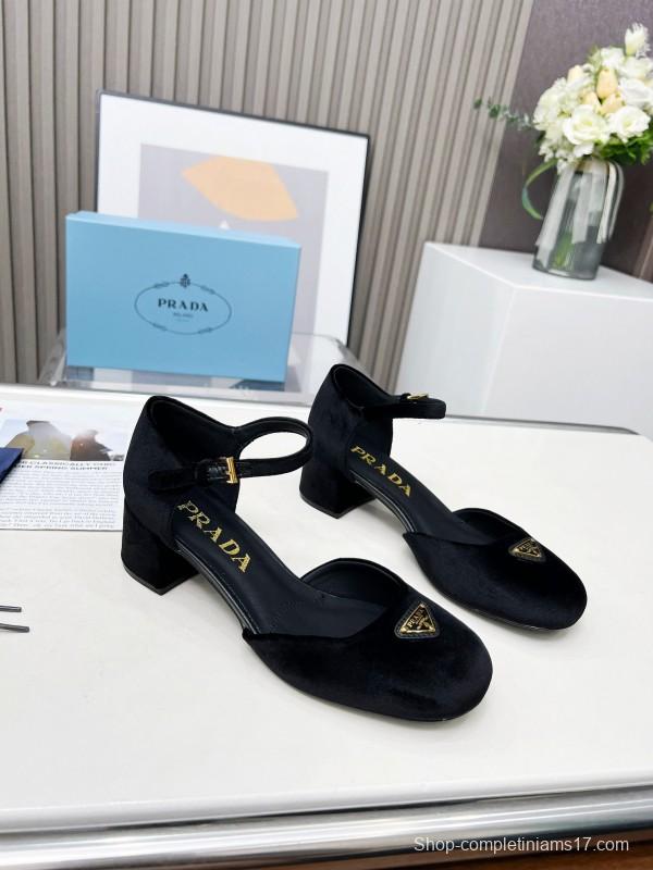 2025 Women Prada Black Suede Mary Jane Buckle LY00270