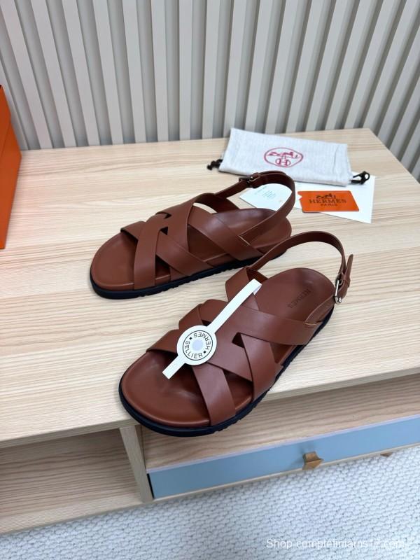 2025 Women Hermès Brown Leather Sandals LY00270