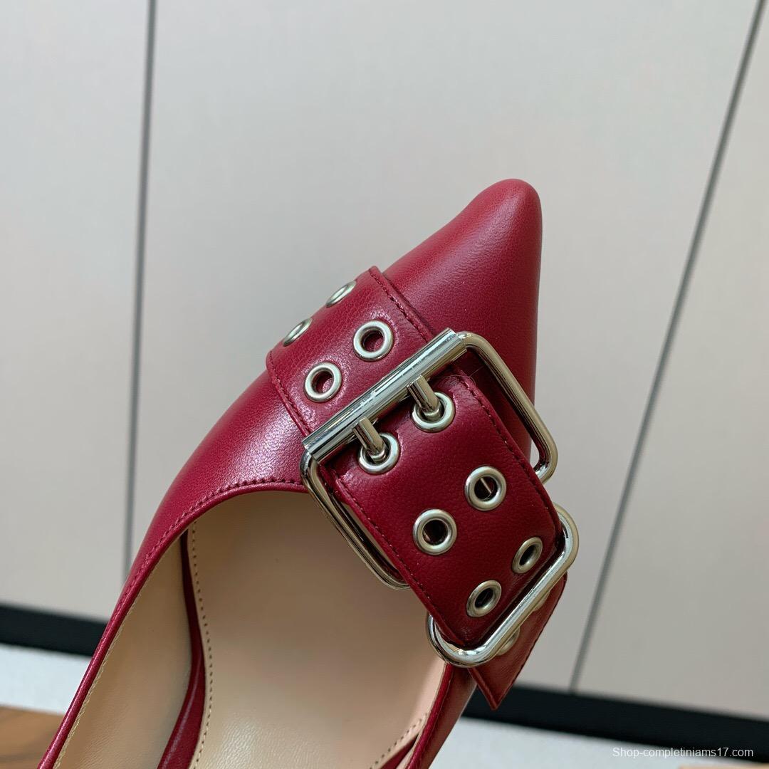 2025 Women Gianvito Rossi Red Leather Heels Buckle KFY00300