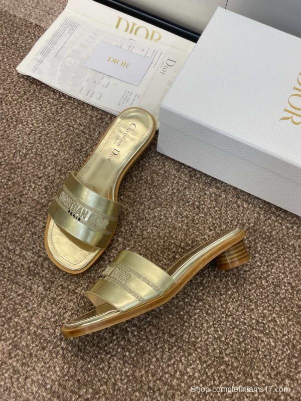 2025 Women Dior Gold Leather Slippers CHRISTIAN DIOR PARIS