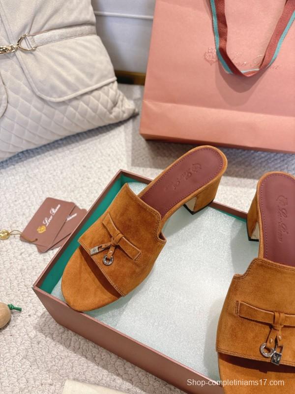 2025 Women LP Brown Suede Heeled Mules