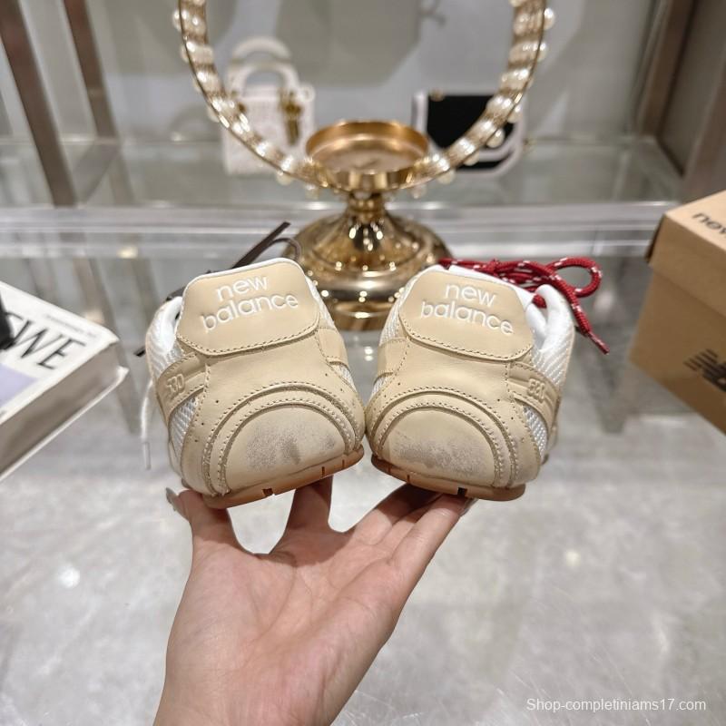 2025 Women New Balance Beige White Leather Mesh Sneakers