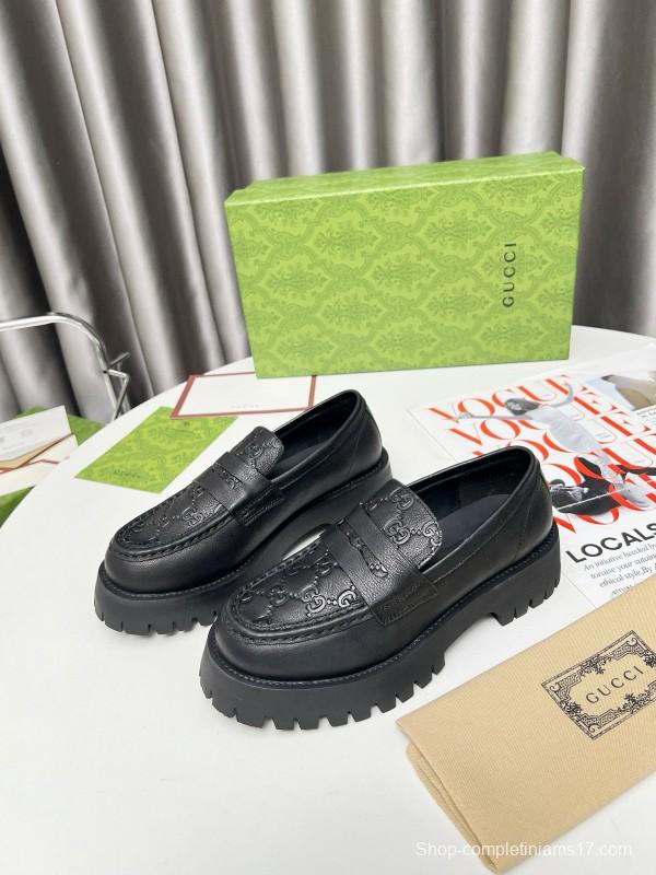 2024 Women Gucci Black Leather Loafers MJ00320