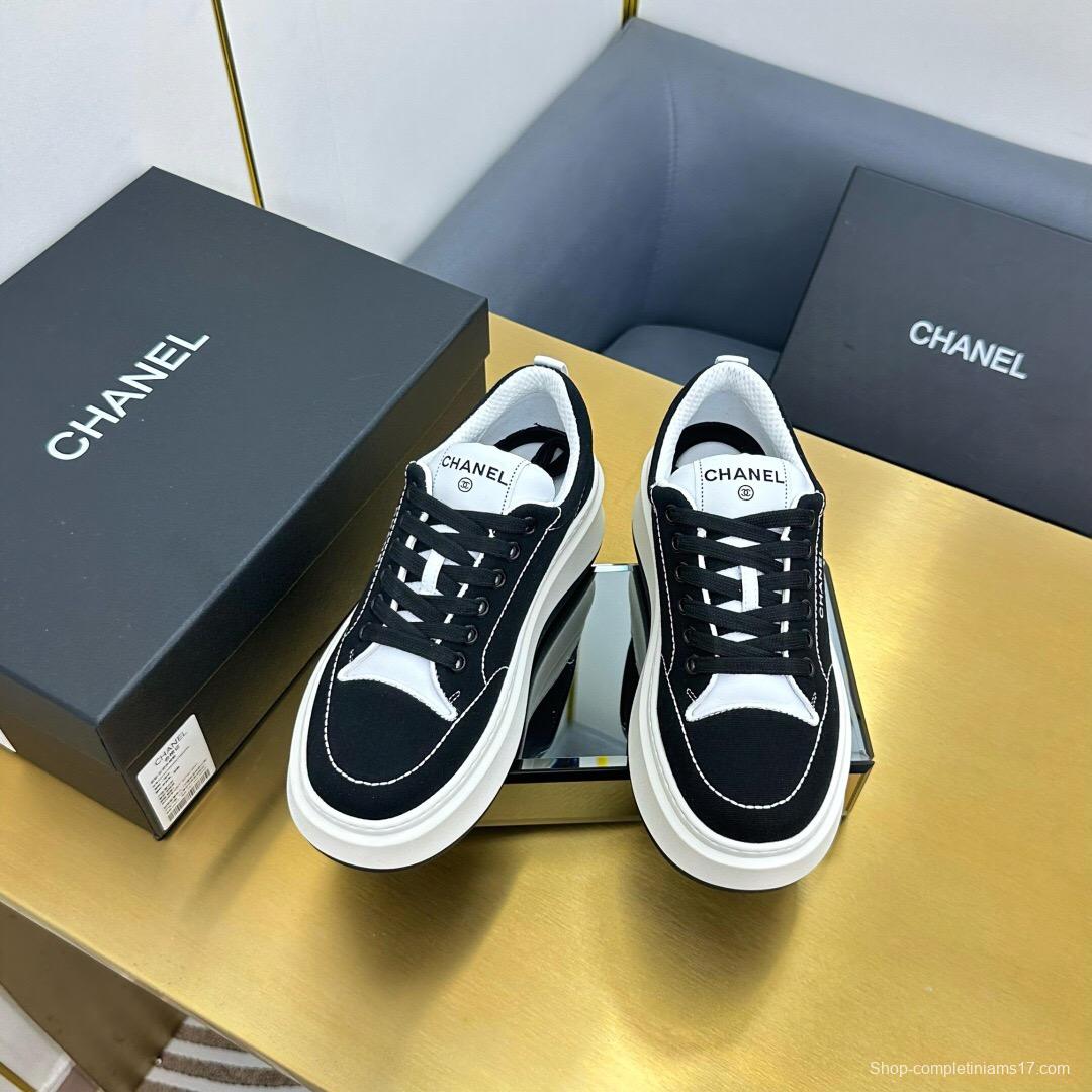 2025 Women Chanel Black White Leather Sneakers