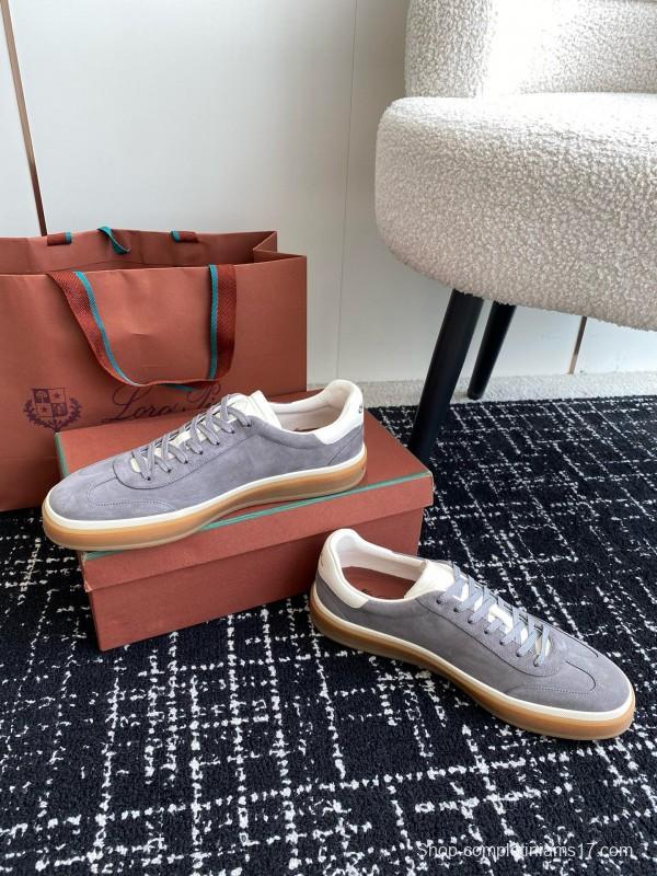 2024 Unisex Loro Piana Grey Suede Calf Leather Trainers MJ00320
