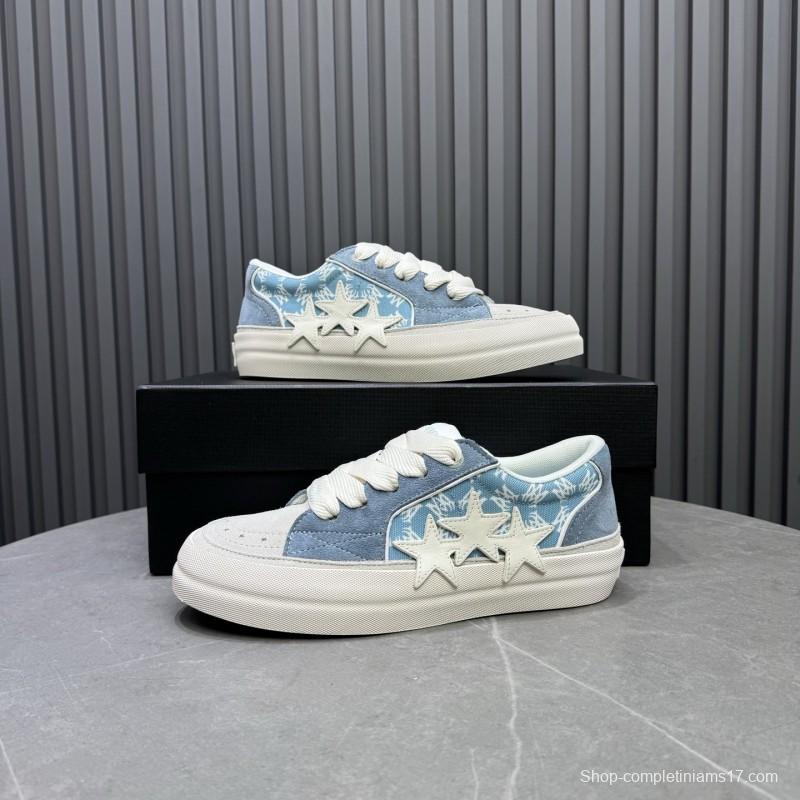 2025 Unisex Amiri Blue White Suede Canvas Sneakers