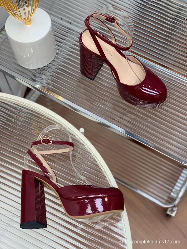 2025 Women Gianvito Rossi Burgundy Patent Leather Platform Sandals