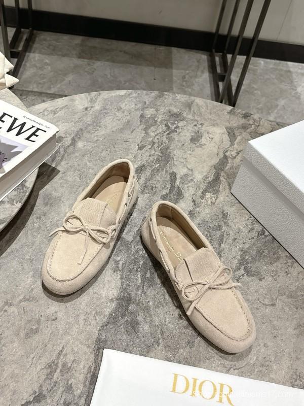 2025 Women Dior Beige Suede Loafers