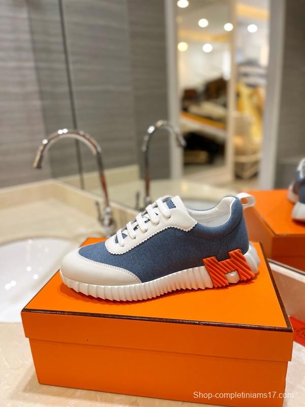 2024 Unisex Hermès Blue White Imported Silk Lambskin Casual Sneakers MJ00320
