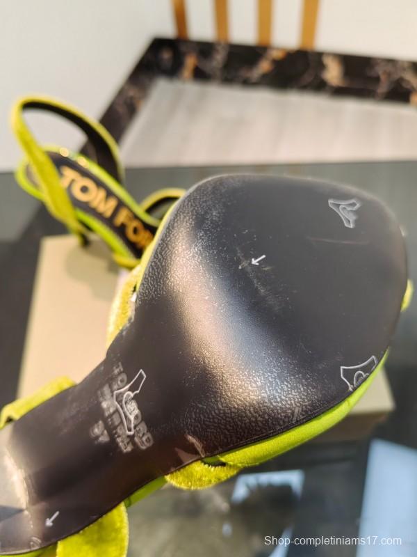 2025 Women TOM FORD Green Velvet Open Toe Slingback Heels KFY00300