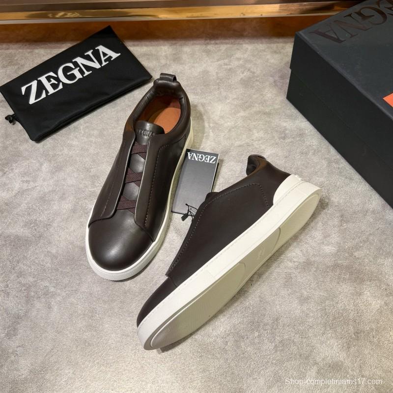 2024 Men Ermenegildo Zegna Brown Calfskin Leather Sneakers LY00000