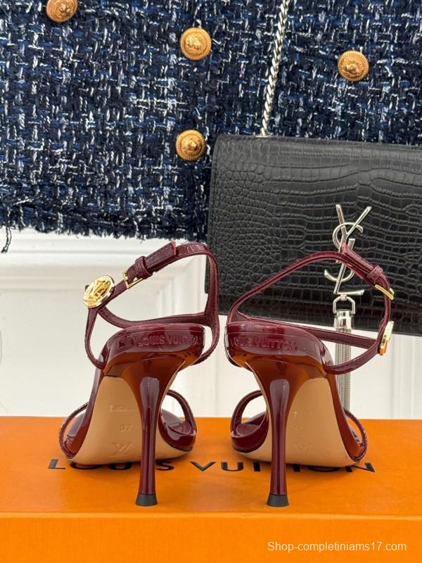2025 Women Louis Vuitton Burgundy Leather Sandals