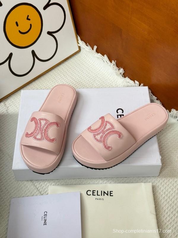 2025 CELINE Pink Leather Slippers
