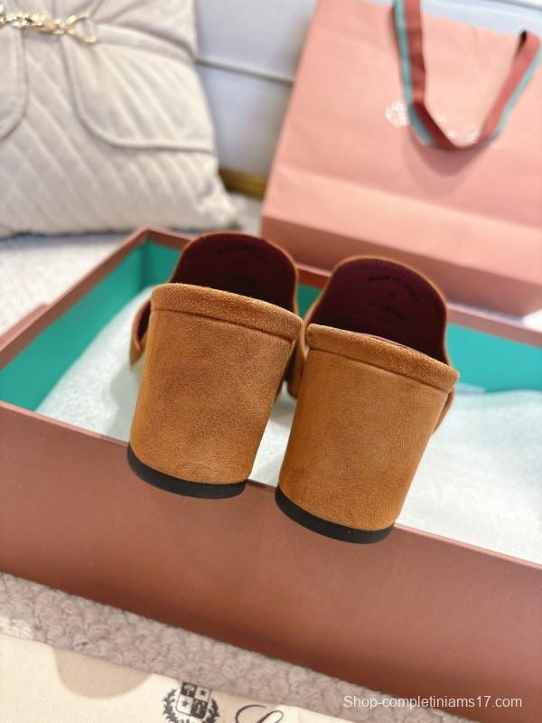 2025 Women LP Brown Suede Heeled Mules