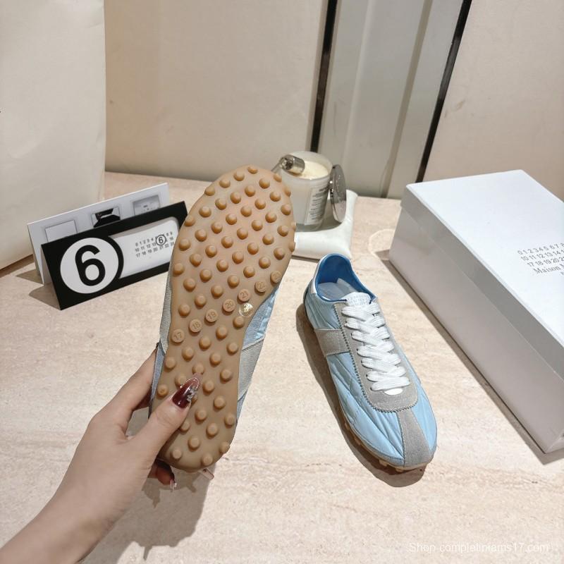 2025 Unisex Maison Margiela Light Blue Grey Nylon Suede Sneakers Vintage Effect