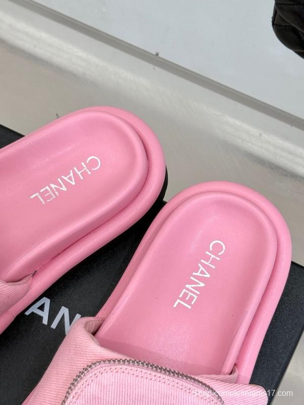 2025 Women Chanel Pink Fabric Slippers KFY00220