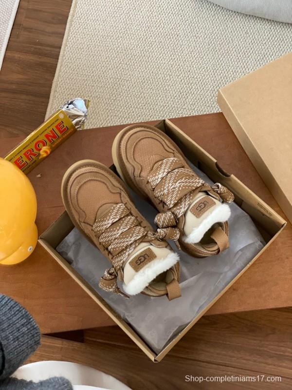 2024 Kids UGG Beige Suede Sheepskin Sneaker