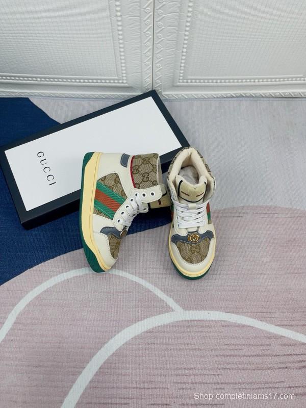 2024 Gucci Brown Beige Blue Green Canvas Kids Sneakers