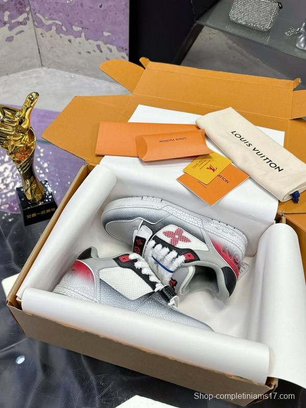 2024 Unisex Louis Vuitton White Gray Pink Leather Mesh Trainer