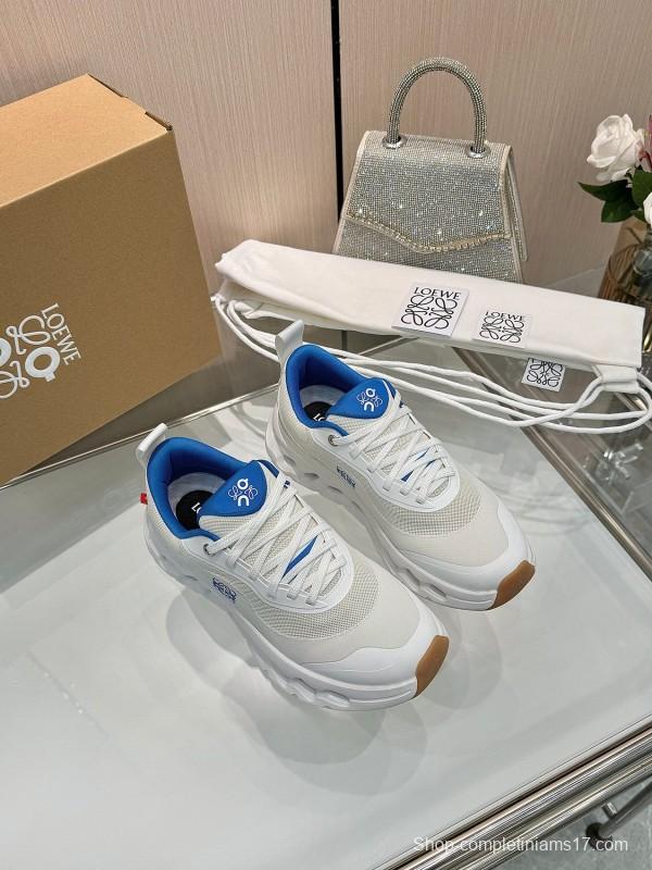 2025 Unisex Loewe White Blue Mesh Leather Sneakers