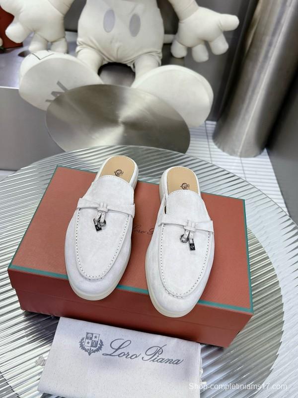 2024 Slippers Loro pianall White Suede Loafers MJ00270