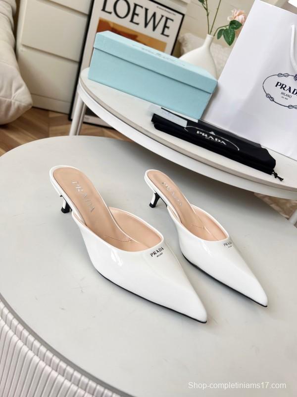 2025 Women Prada White Patent Leather High Heels