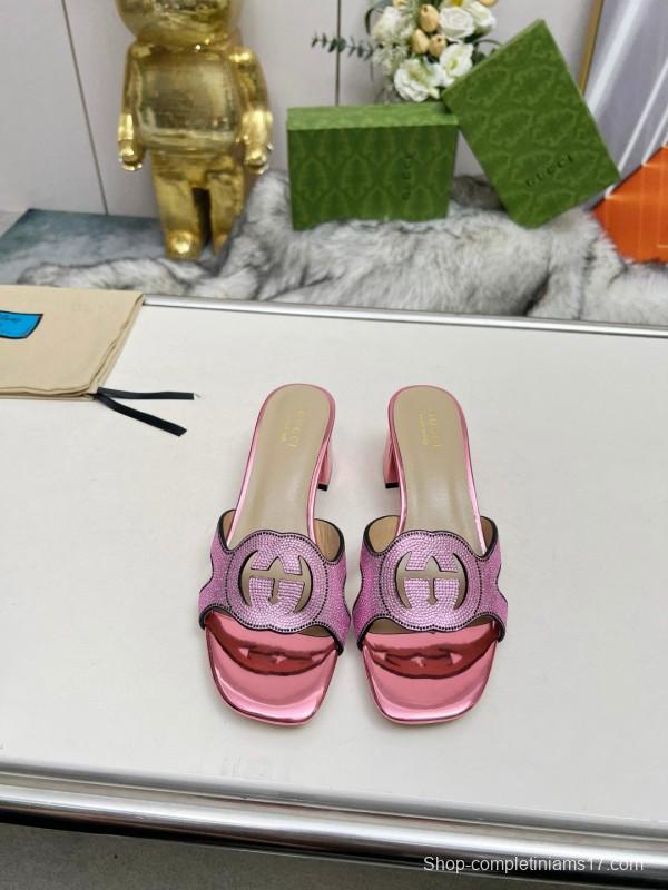 2025 Gucci Pink Leather Slippers