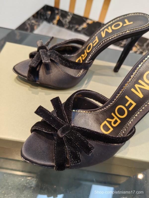 2025 Women TOM FORD Black Velvet High Heel Backless Sandals KFY00290