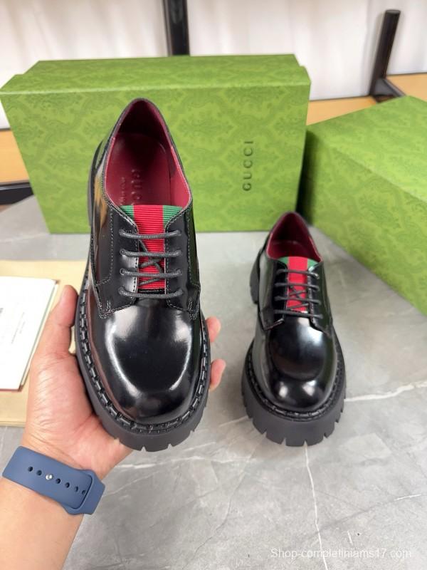 2024 Women Gucci Black Leather Oxford Shoes MJ00320