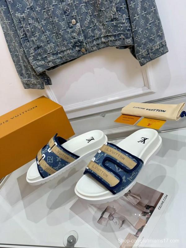 2025 Slippers Louis Vuitton Blue Canvas Slippers LY