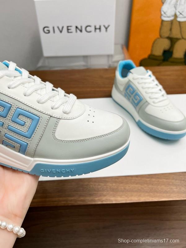2024 Unisex Givenchy White Light Blue Silk Calf Leather Low Top Sneakers MJ00380