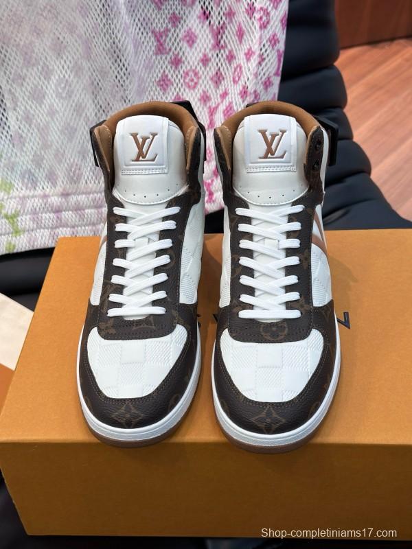 2024 Men Louis Vuitton White Brown Leather High Top Sneakers MJ00420