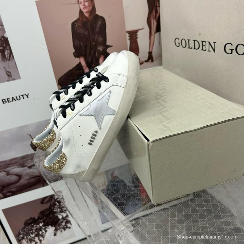 2025 Women GGDB White Silver Gold Leather Glitter Sneakers