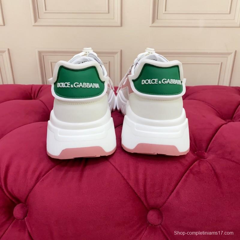 2025 Women Dolce & Gabbana White Pink Green Leather Sneakers LY00330(F)