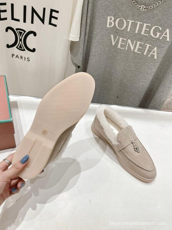 2024 Women LP Beige Suede Shearling Loafers